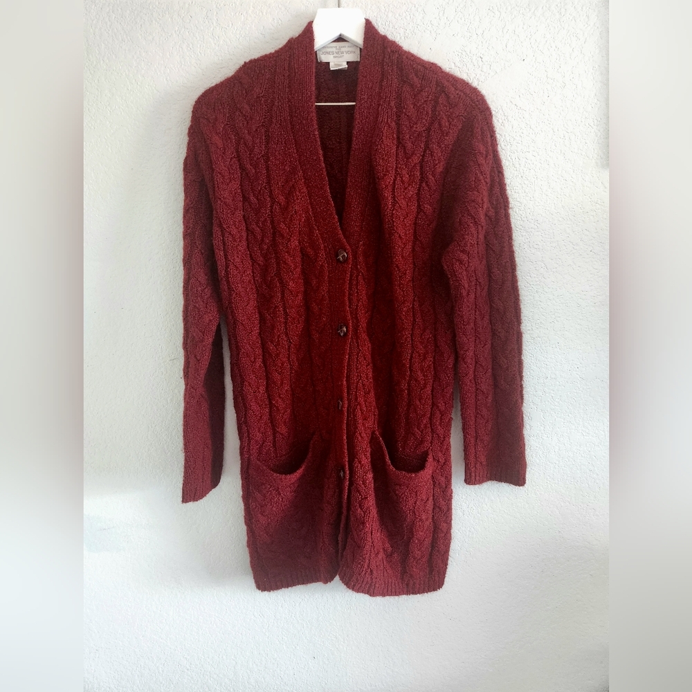 Jones New York Maroon Cable Knit Cardigan